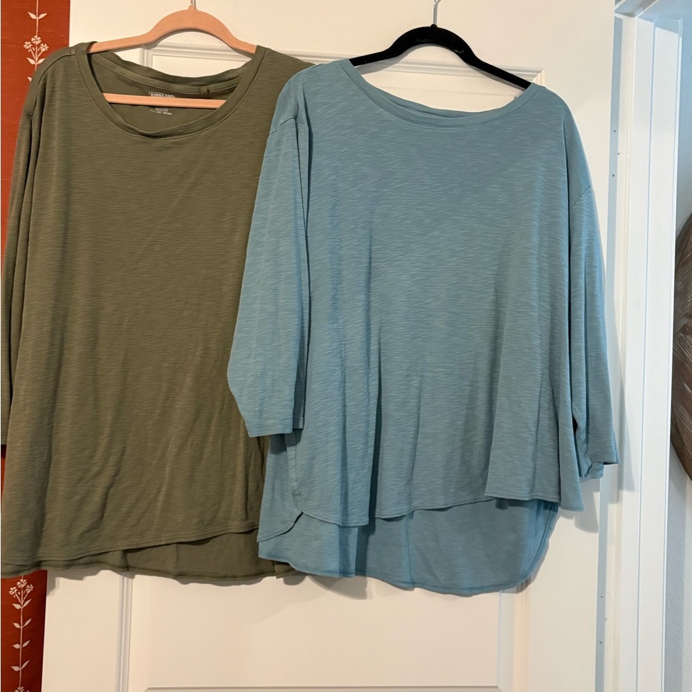 Set of 2 Casual Women's Tops - Olive Green and Light Blue 3x